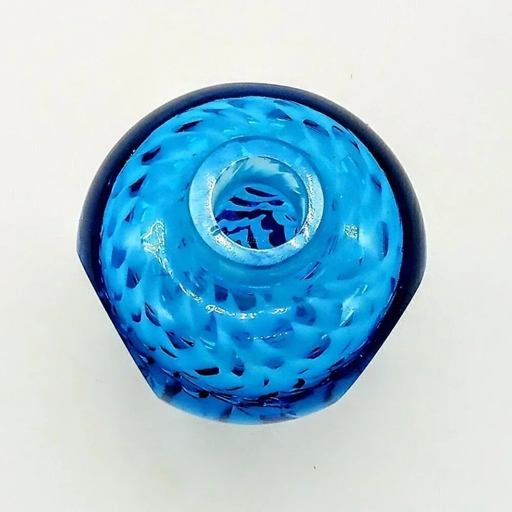 Blue White Swirl Flat Cut Side Art Glass Vase